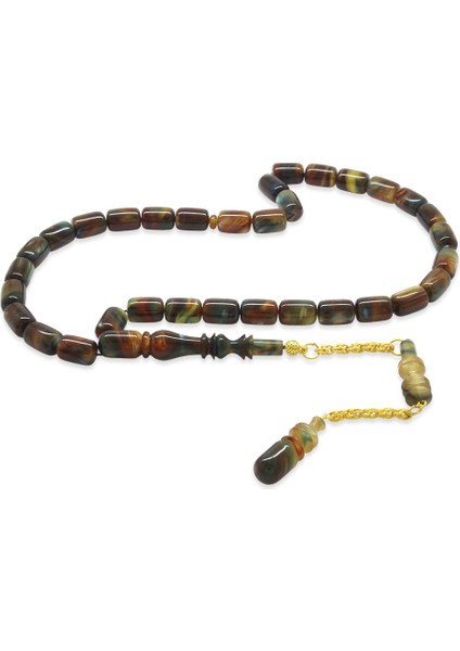 Altın Renk 925 Ayar Gümüş Püskül Imamesı Usta Işçilikli Kapsül Kesim Sedefli Bonibon Katalin Tesbih