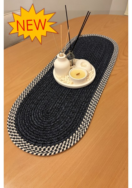 Herakles Amerikan Servis El Yapımı Pamuklu Natural Jüt Örme Desenli Runner 30X80