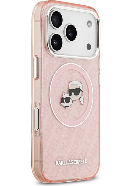 iPhone 17 Pro Kılıf Karl Lagerfeld Lisanslı Parlayan Simli Karl & Choupette Heads Kapak Pembe fırsatları