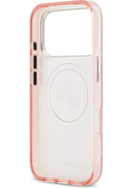 iPhone 17 Pro Kılıf Karl Lagerfeld Lisanslı Parlayan Simli Karl & Choupette Heads Kapak Pembe