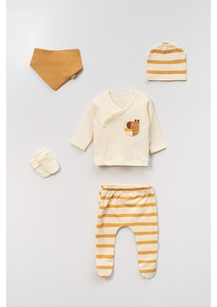Zebra Cep Nakışlı Erkek Bebek 5'li Hastane Çıkışı Seti