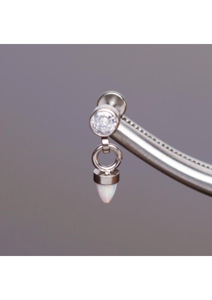 Yüksek Kalite G23 Titanium Titanyum / Beyaz Opal Spayk 6mm x 1.2mm Labret Piercing