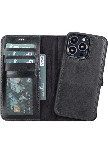 Apple iPhone 13 Pro Uyumlu Deri Cüzdanlı Kılıf Rst1 Siyah indirimleri