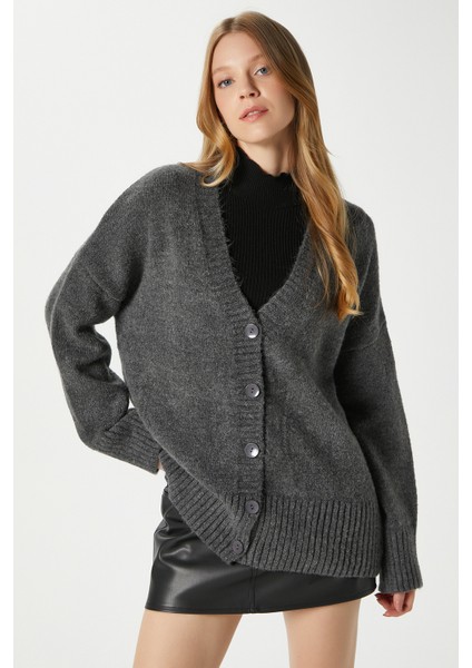 Kadın Alvin Yumuşacık V Yaka Antrasit Hırka fiyatları