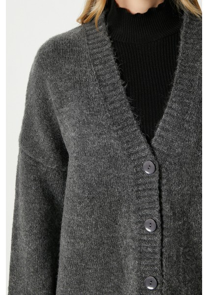 Kadın Alvin Yumuşacık V Yaka Antrasit Hırka modelleri