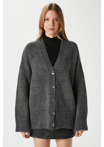 Kadın Alvin Yumuşacık V Yaka Antrasit Hırka indirimleri