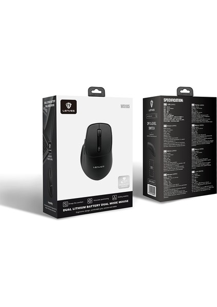 WS105 Sessiz Buton Tasarımlı Çift Bluetooth Bağlantılı 2.4g Kablosuz Mouse 1600 Dpı Siyah