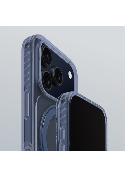 iPhone 17 Pro Max Uyumlu Kılıf M-Safeli Airbag Standlı Amazingthing Titan Pro Magspin Kapak Mavi