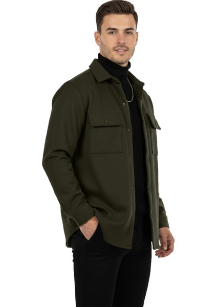 Erkek Haki Dar Kesim Cepleri Kapaklı Çıtçıtlı İnce Kaşe Ceket Mont 2500559 fiyatları