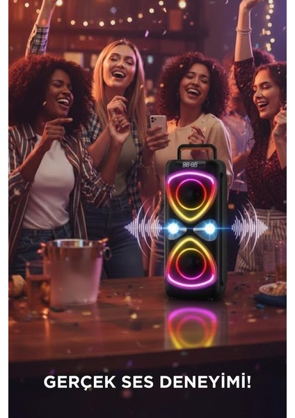 Torıma D78 Siyah Kablosuz Bluetooth Hoparlör Mikrofonlu LED Işıklı 8W+8W Parti Speaker fiyatları