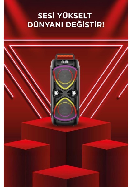 Torıma D78 Siyah Kablosuz Bluetooth Hoparlör Mikrofonlu LED Işıklı 8W+8W Parti Speaker modelleri