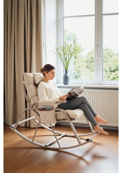 Dicle Cepli Pofuduk Minderli Sallanan Sandalye Tv Koltuğu Krem