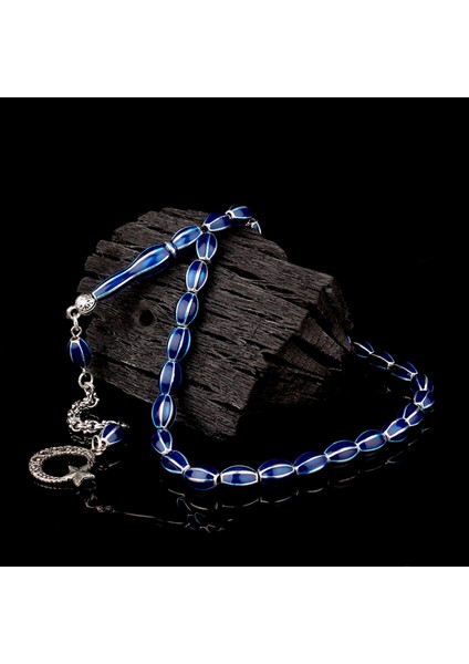 Parlament Mavi Renk Işlemeli Metal 6 Yarma Model Tesbih