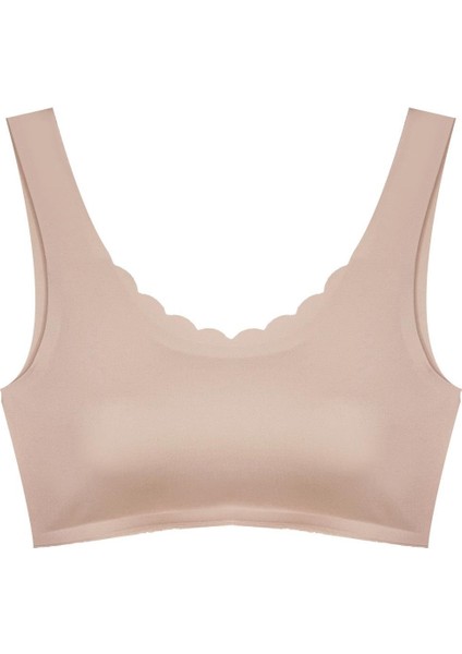 Kahverengi Dikişsiz Lazer Kesim Sütyen Pedli Kadın Hayalet Sütyen Dalga Detaylı