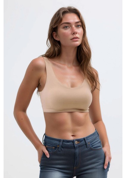 Kahverengi Dikişsiz Lazer Kesim Sütyen Pedli Kadın Hayalet Sütyen Dalga Detaylı modelleri