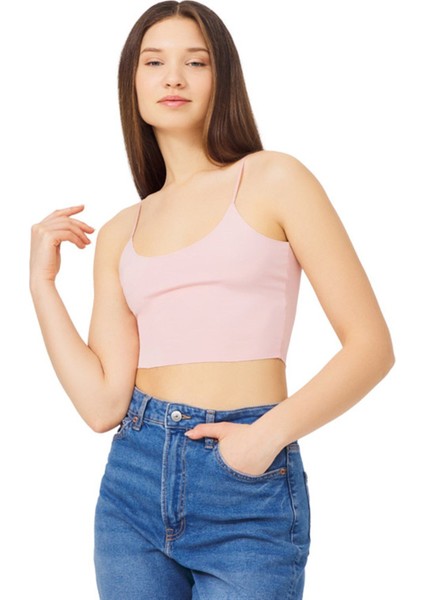 Mürdüm Ayarlanabilir Ince Askılı Lazer Kesim Kadın Crop Büstiyer