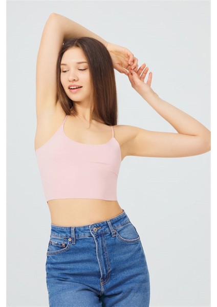 Mürdüm Ayarlanabilir Ince Askılı Lazer Kesim Kadın Crop Büstiyer modelleri