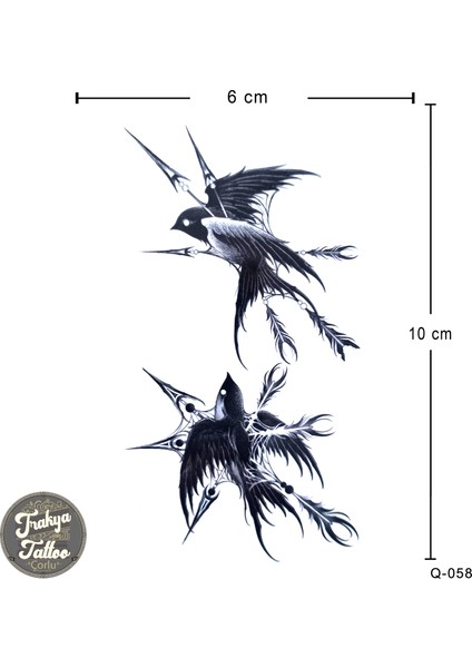 Geçici Dövme 1-2 Hafta Kalıcı Minimal 2li Kırlangıç Dövmesi
