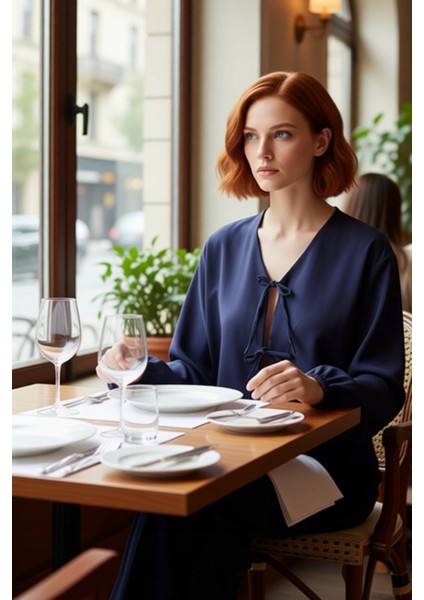 Kareli Bağlamalı Kadın Bluz V Yaka Balon Kol Detaylı Kısa Kesim Dokuma Üst Giyim Günlük Şıklık fiyatları