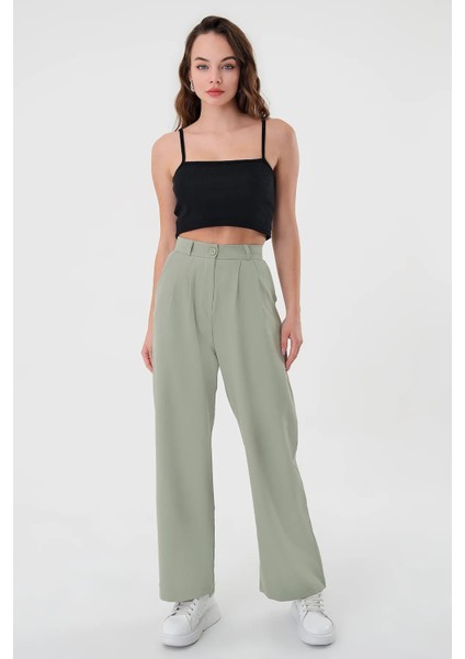 Kadın Zr Model Gri Yüksek Bel Palazzo Pantolon - 10758