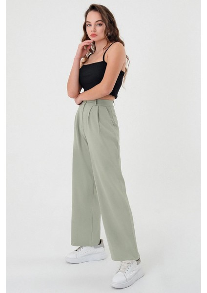 Kadın Zr Model Gri Yüksek Bel Palazzo Pantolon - 10758 modelleri