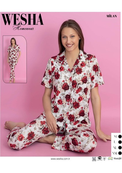 Milan Kumaş Düğmeli Kısakol Kadın Pijama Takım