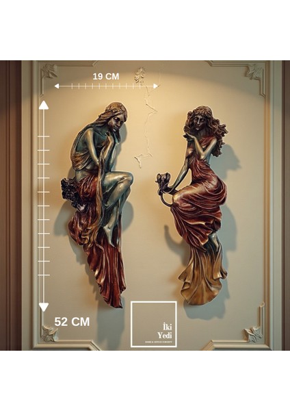 Cirila 2’li Renkli Kadın Figürlü Duvar Süsü Dekoratif Heykel Duvar Objesi Ev ve Ofis Dekorasyonu