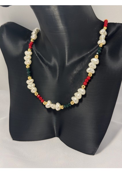 Kırmızı Yeşil Kristal Barok Inci Kolye modelleri