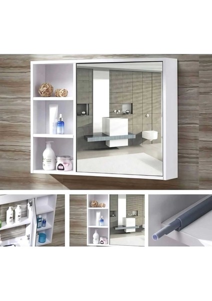 Aynalı Banyo Dolabı Tek Kapaklı Iki Raflı 60X65X15 cm fiyatları