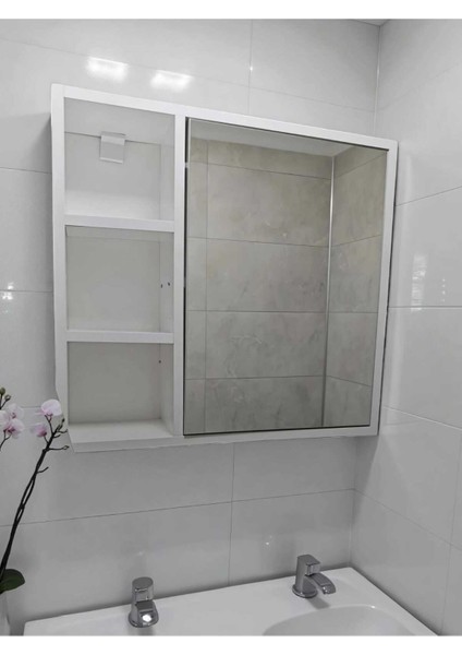 Aynalı Banyo Dolabı Tek Kapaklı Iki Raflı 60X65X15 cm modelleri