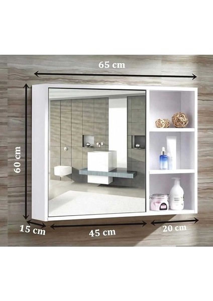 Aynalı Banyo Dolabı Tek Kapaklı Iki Raflı 60X65X15 cm fırsatları