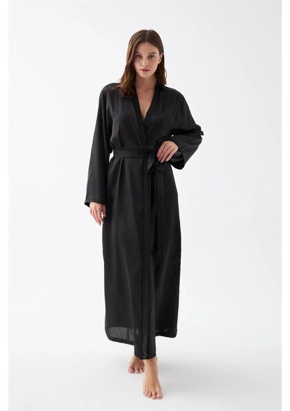 Kadın Uzun Siyah Saten Sabahlık fırsatları
