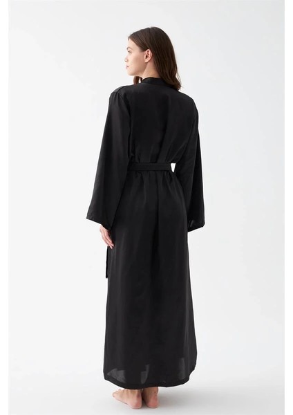 Kadın Uzun Siyah Saten Sabahlık indirimleri