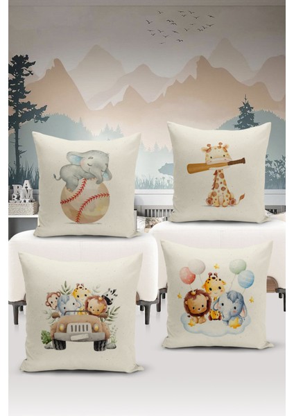 4'lü Kırlent Kılıf Seti Çocuk Bebek Odası Dijital Baskılı