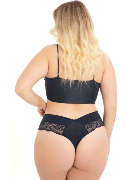 Dantel ve Lastik Detaylı Büyük Beden Kadın Tanga Külot 3'lü Paket fiyatları