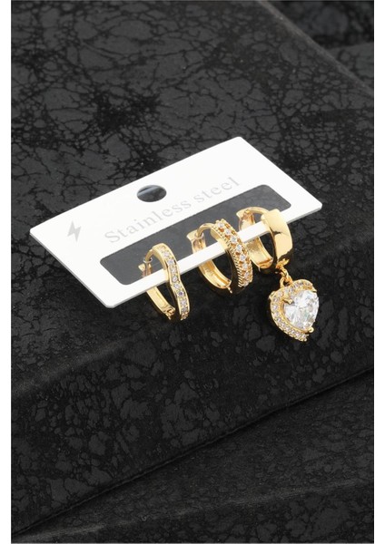 Çelik Üçlü Küpe Gold