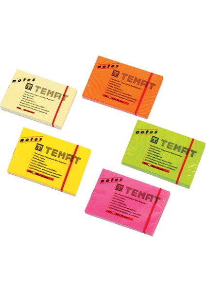 Temat Yapışkanlı Not Kağıdı 50X75 mm (12 Adet) Fosforlu Sarı 11064