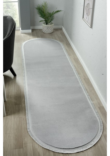Cloudy Açık Gri Oval Düz Saçaklı Peluş Yolluk Yumuşacık Yıkanabilir Kaymaz Taban Halı Antre Salon