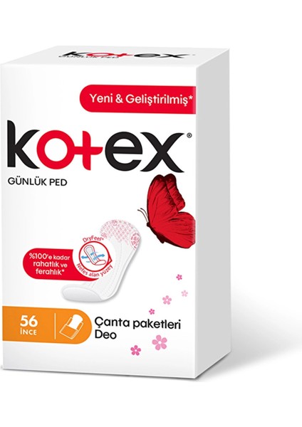 Kotex Günlük Ped Ince 56’lı Çanta Paketleri Deo
