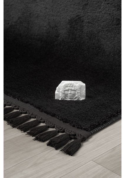 Cloudy Siyah Yuvarlak Saçaklı Peluş Halı Yumuşacık Yıkanabilir Kaymaz Taban Salon Oturması Koridor fiyatları