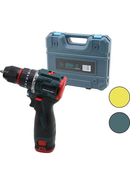 KÖMÜRSÜZ SARI VEYA MAVİ RENK ŞARJLI DARBELİ MATKAP - UÇ SETİ 1550 RPM24V - 5.0 Ah2-BATARYA (5264)