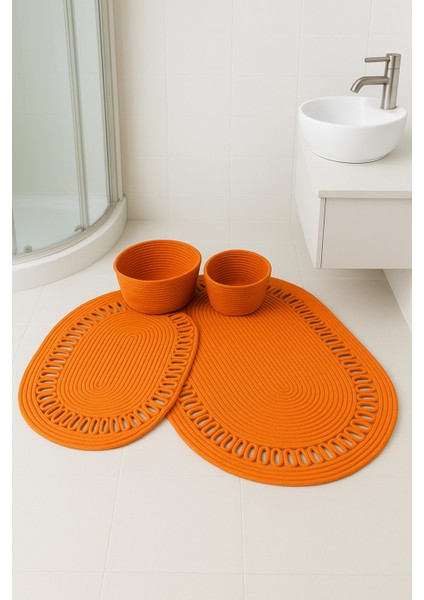 Terra 4’lü Banyo Seti – 2’li Oval Paspas & 2’li Oval Sepet, Doğal Halat Dokuma, El Yapımı - Premium