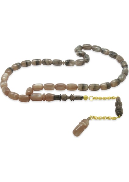 Altın Renk 925 Ayar Gümüş Püskül Imamesı Usta Işçilikli Kapsül Kesim Süzme Bej Siyah Katalin Tesbih