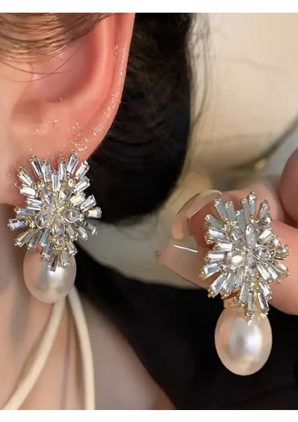 Zarif Incili Kar Tanesi Küpeler