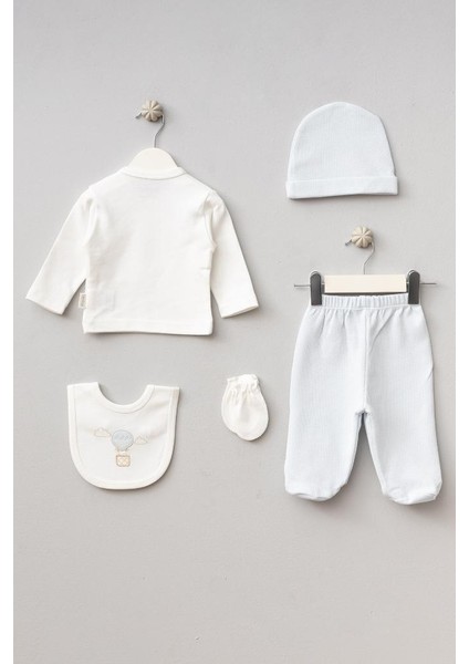 %100 Pamuk Balonlu Tavşan Desenli 5 Parça Yenidoğan Hastane Çıkışı Zıbın Seti BBTF.MV.20119.01 indirimleri