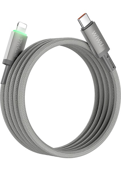 WI-C083 Maglink Serisi Işıklı Magnetik Type-C To Lightning Pd Data ve Şarj Kablosu 27W 1m Gri