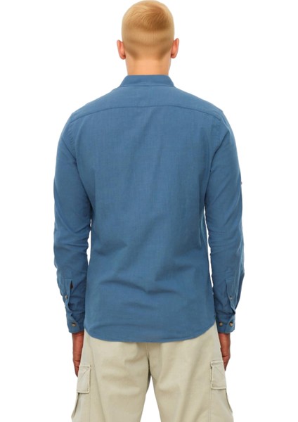 Erkek Düz Desen Hakim Yaka Slim Fit Pamuklu Keten Görünümlü Konforlu Uzun Kollu Gömlek Şık modelleri