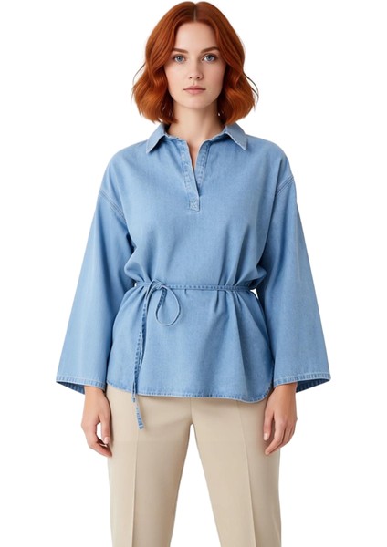 Kadın Oversize Bol Kesim Denim Gömlek Bağlama Detaylı Şehir Stili Konforlu ve Modern Giyim Seçeneği fırsatları