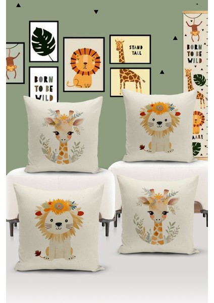 4'lü Kırlent Kılıf Seti Çocuk Bebek Odası Dijital Baskılı