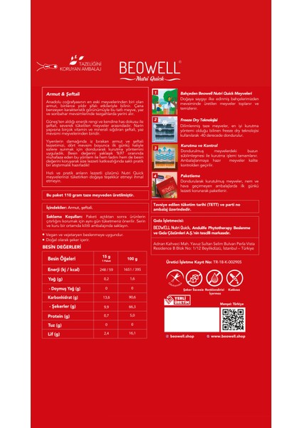 Nutri Quick – Freeze Dried Dondurularak Kurutulmuş Armut & Şeftali